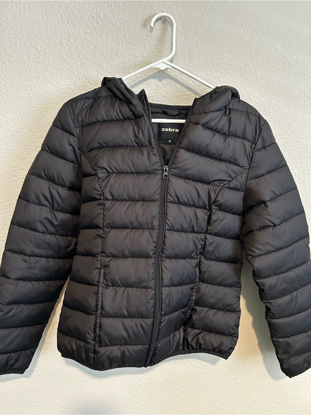 Zebra Black Puffer Jacket with Hood